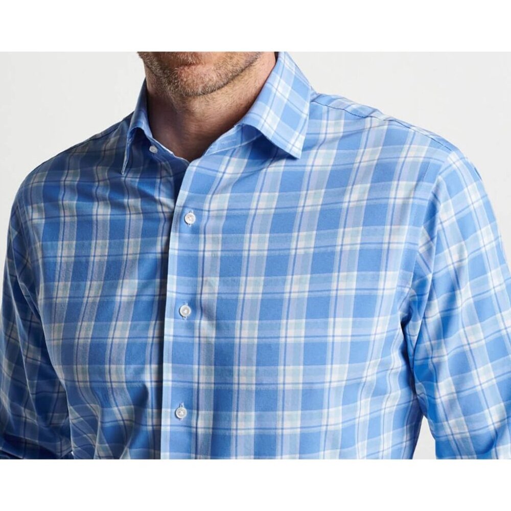 PETER MILLAR Park Way Performance Poplin Sport Golf Shirt UPF 50 Long Sleeve NWT